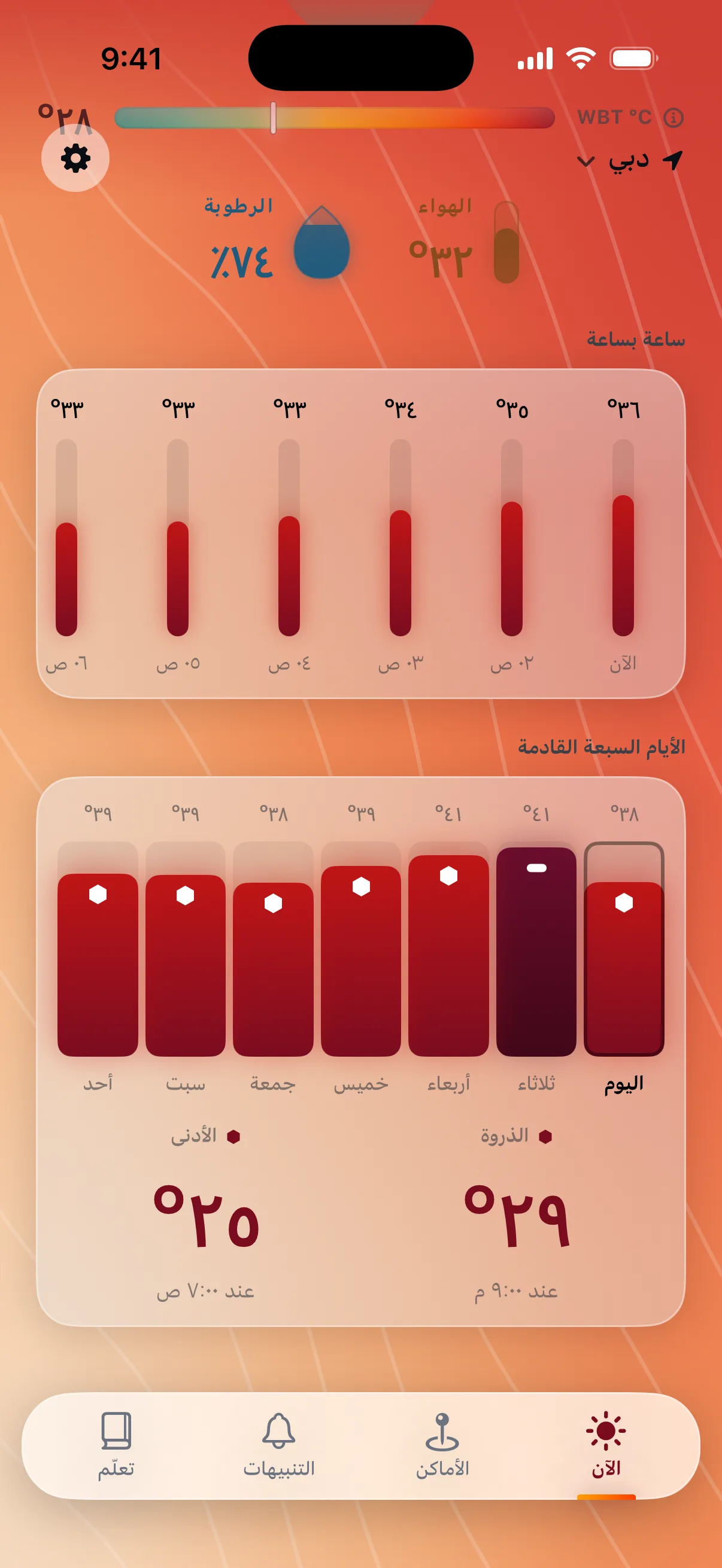 توقعات الحر لسبعة أيام